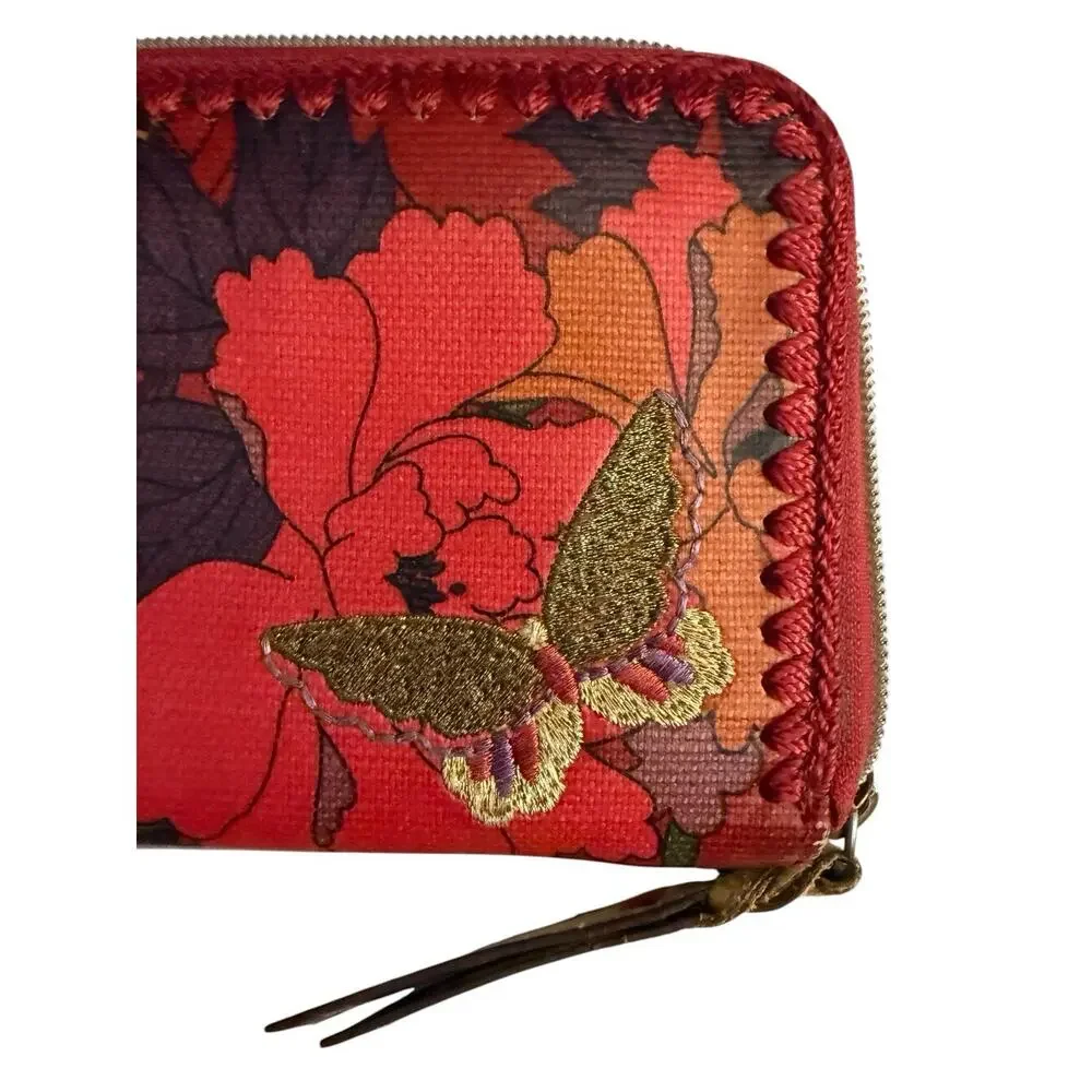 Sakroots Wallet Red Multi Floral Butterfly Zip Around CreditCard Slots READ - Picture 3 of 9